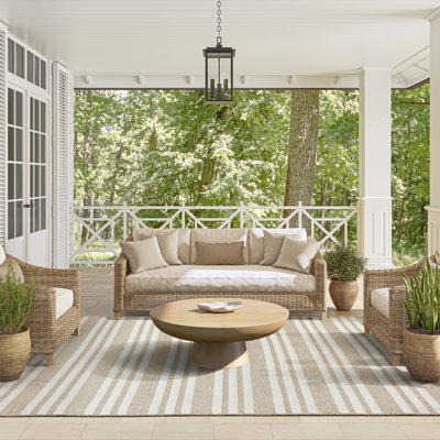 Abani OCE120A Beige Horizontal Striped Indoor/Outdoor Area Rug