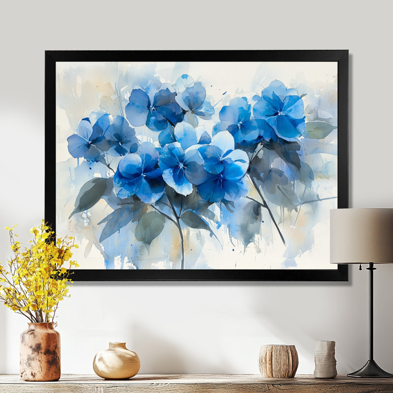 Jadaiah Hydrangea As Brush Strokes I - Hydrangea Wall Art, Reproduction encadrée d'une seule photo, Noir, noir, noir, noir
