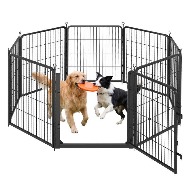 Clôture pour animaux 8 panneaux en acier robuste avec porte, 32" H x 67" W x 17.3" D