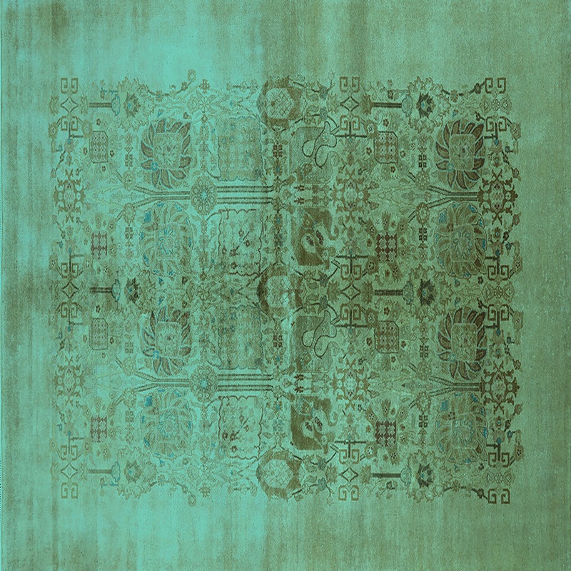 Tapis en laine / polyester damassé tissé à la machine en bleu sarcelle / brun, Carré 8 pi