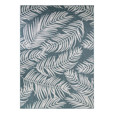 Tapis intérieur / extérieur Union City en bleu sarcelle / ivoire