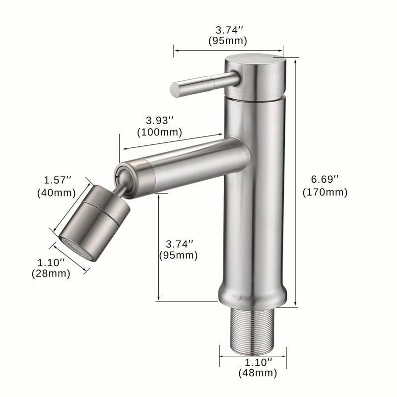 Robinet pour lavabo de salle de bain avec aérateur rotatif à 360 °, Nickel brossé