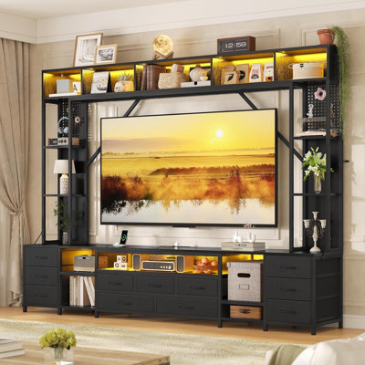 Meuble audio-vidéo pour téléviseur de 75 po ou moins, meuble télé mural avec lumières DEL, noir