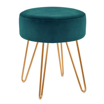Velvet Round Foerster Iron Vanity Stool with Gold Hairpin Metal Legs