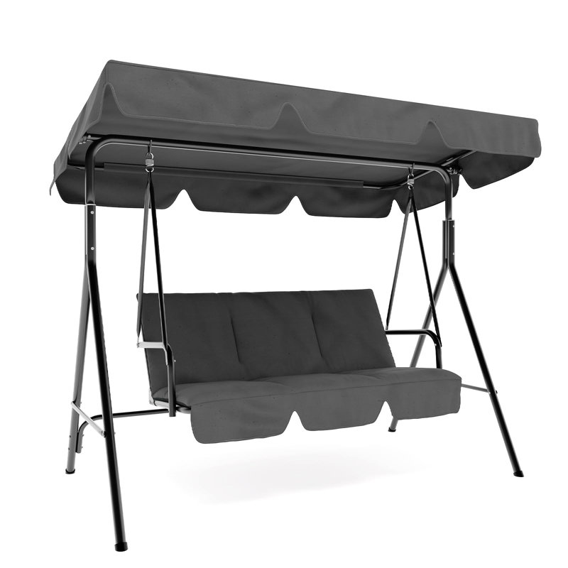 Balancelle d'extérieur 3 places avec auvent réglable, structure en acier robuste, coussins amovibles imperméables, banc oscillant pour porche, terrasse, jardin, jardin