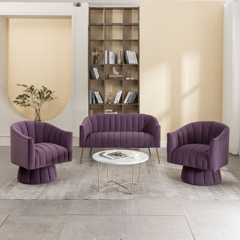 Ensemble de salon 3 pièces Tuyen, Velours mauve