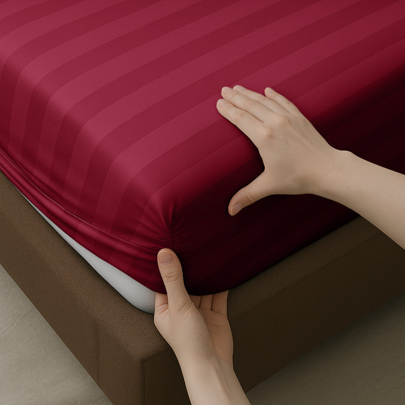 Microfiber Stripe Fitted Sheet – Soft, Durable, and Wrinkle-Free, Red, Single (3')