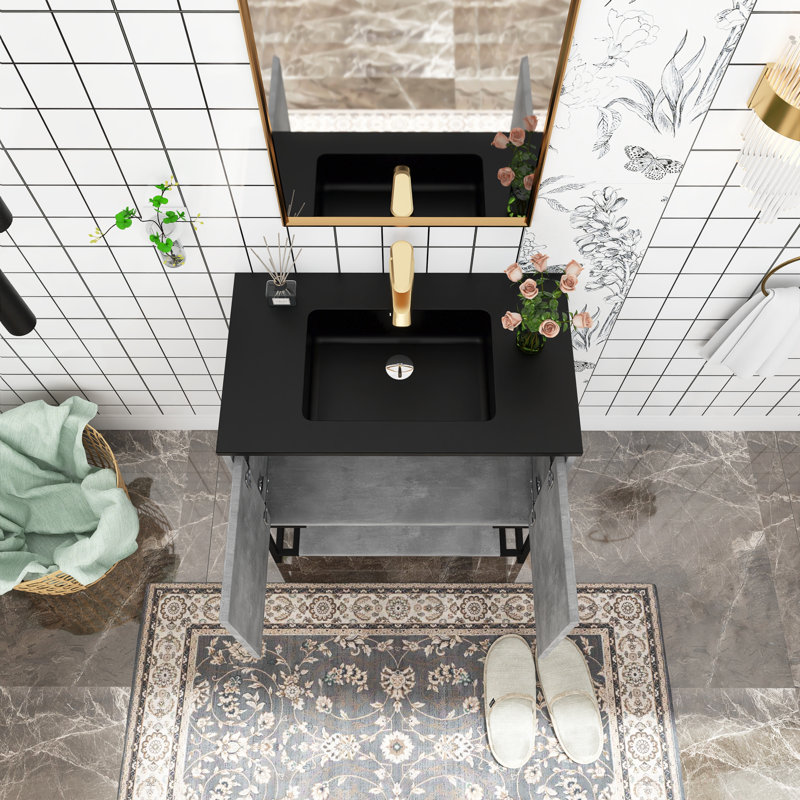 Meuble-lavabo simple 30 po avec surface solide Rockney, Gris ciment