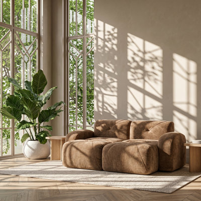 Canapé modulaire en U avec repose-pieds en velours capitonné l 111 po x P 39 po x H 28 po Aurelia