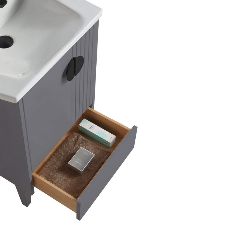 Ensemble de meuble-lavabo simple 20 po Saimah, Noir, Gris roche