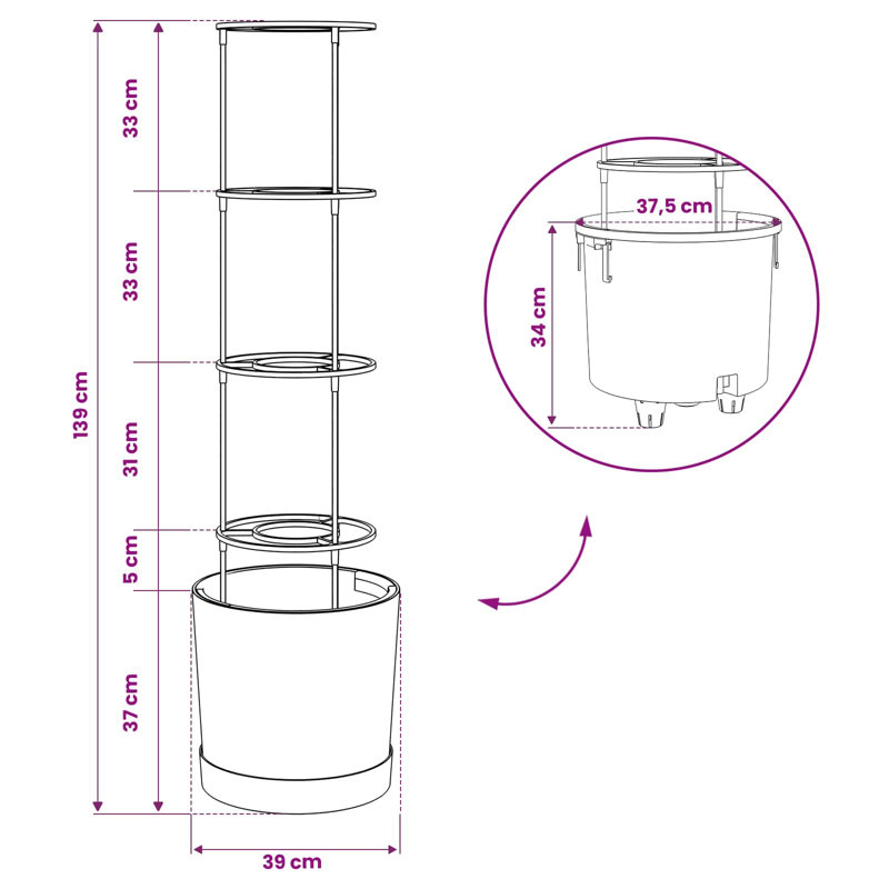 Pot Planter, 139cm H x 39cm W x 39cm D