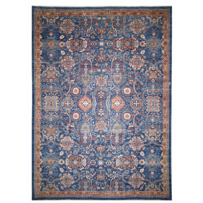 High-Quality Hand-Knotted Blue And Rust Area Rug