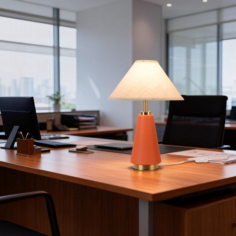 Lampe de table de style moderne Mid-Century 18,11 pouces avec base en similicuir orange , 1, Orange