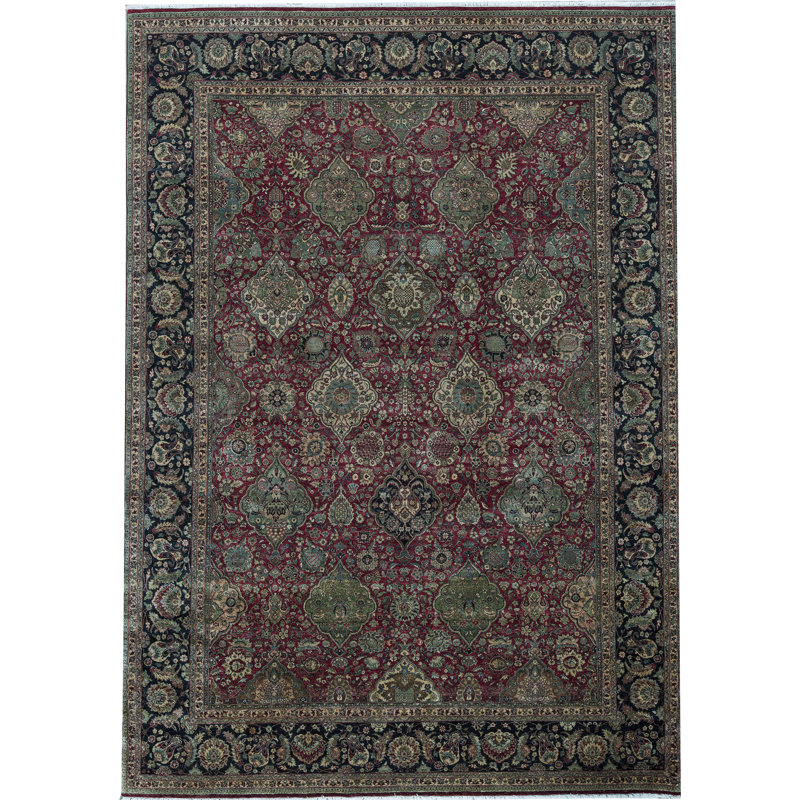 Tapis rouge et noir noué à la main de haute qualité