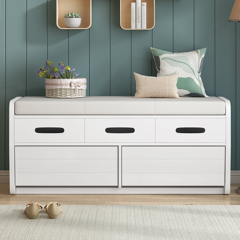 Banc de rangement rustique avec espace de rangement caché, Blanc