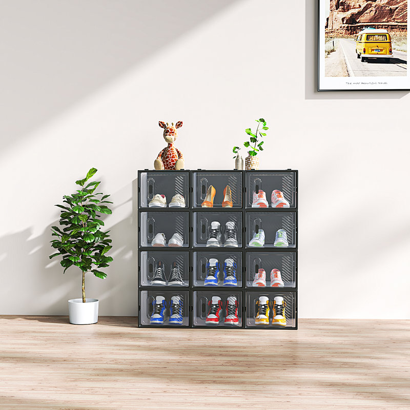 Large Shoe Storage Box Organizers Stackable (Set Of 12), Clear/White