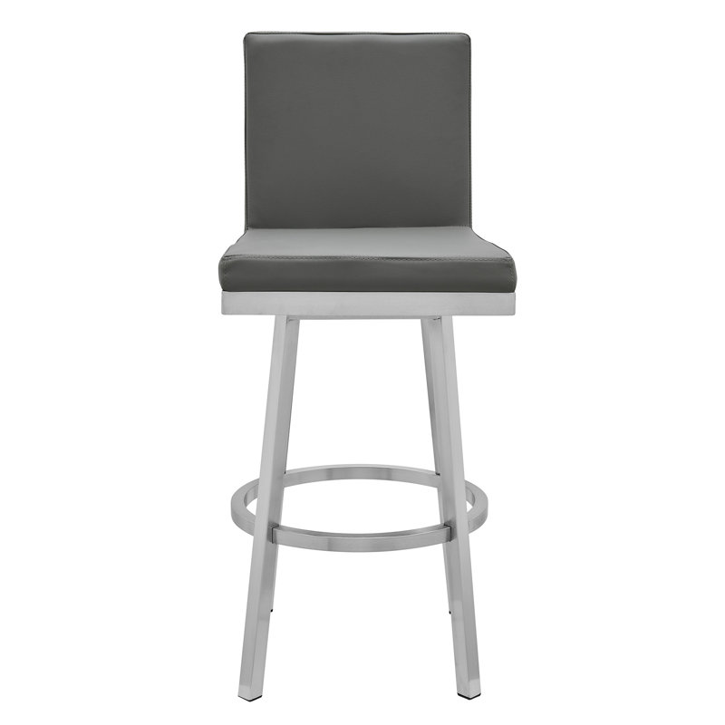 Aloysia Swivel Modern Counter or Bar Height Armless Bar Stool in Faux Leather and Metal, Bar Stool (30" Seat Height), White