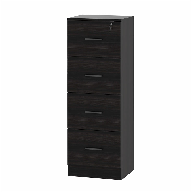 Latitude Run® File Cabinet, 4 Drawer Wood Lateral Filing Cabinet With Lock OLFC008, Obsidian Wood