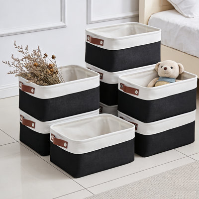 Storage Baskets for Shelves (8-Pack) – Fabric Closet Organizer Bins with PU Leather Handles, Collapsible Metal Frame for Linens, Toys, Towels in Living Room, Bedroom, and Nursery