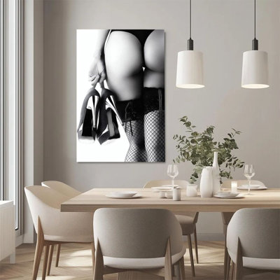1Pc, impression sur toile encadrée, gros plan sur les jambes d'une femme, talons hauts et bas résille, frontons muraux de style noir et blanc, décoration murale, parfait pour la décoration de la salle de séjour, le bureau, la cuisine, la salle de bain, la décoration murale idéale pour la maison