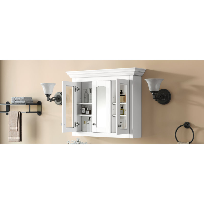 Armoire de rangement pour miroir de salle de bain 35 po, 5 tablettes réglables, look moderne, peu encombrant, facile à installer et transparent, armoire blanche avec rangement, style, poli à assembler,