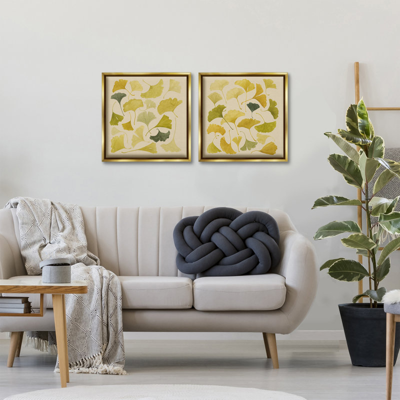 Ensemble de toiles flottantes d'automne 2 pièces Ginkgo par Grace Popp, H 18 po x l 18 po, Cadre flottant métallique doré