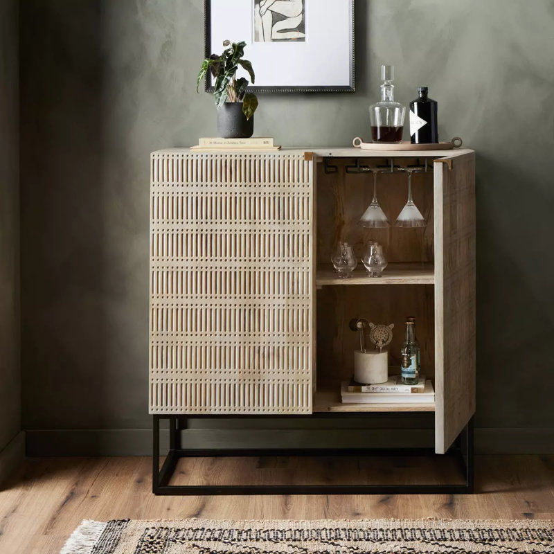 Taro 40'' Solid Wood Bar Cabinet, Light Wash Mango