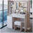 41" Large Size Left Bedside Cabinet Vanity Table+Cushioned Stool, Extra Large Touch Control LED Mirror, 3-colour Switch, Multi Layer High Capacity Storage Fashionable Dresser, Suitable For Large Space-1268129368