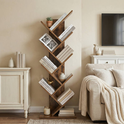 8-Tier Unique Tree-Shaped Freestanding Bookshelf, Rounded Anti-Collision Edges & Anti-Tipping Safety Kit, Fits Living Room, Study