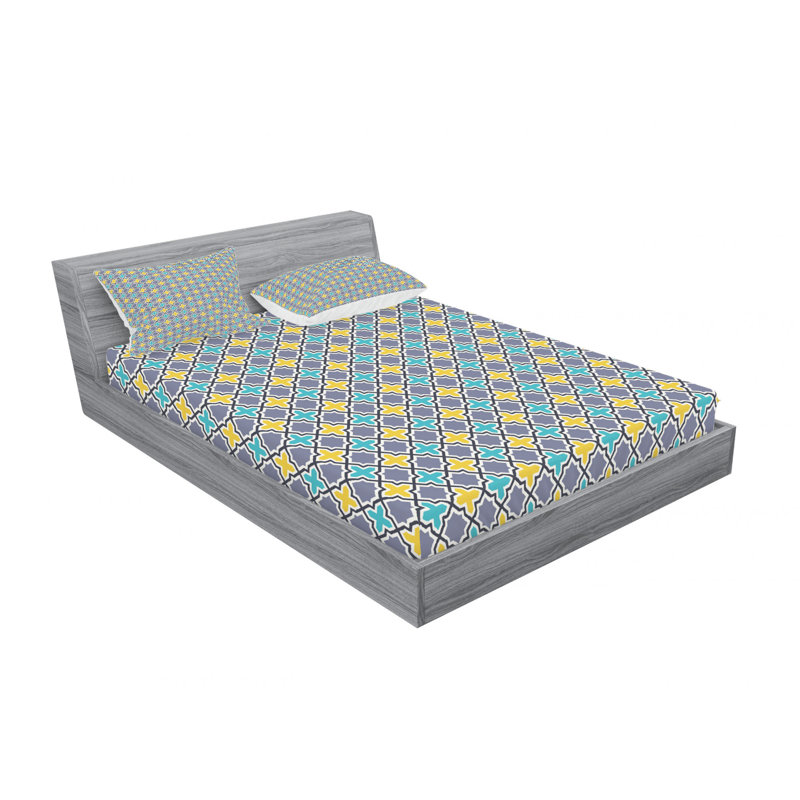 Microfiber Geometric Sheet Set, Queen Sheet Set with Fitted Sheet