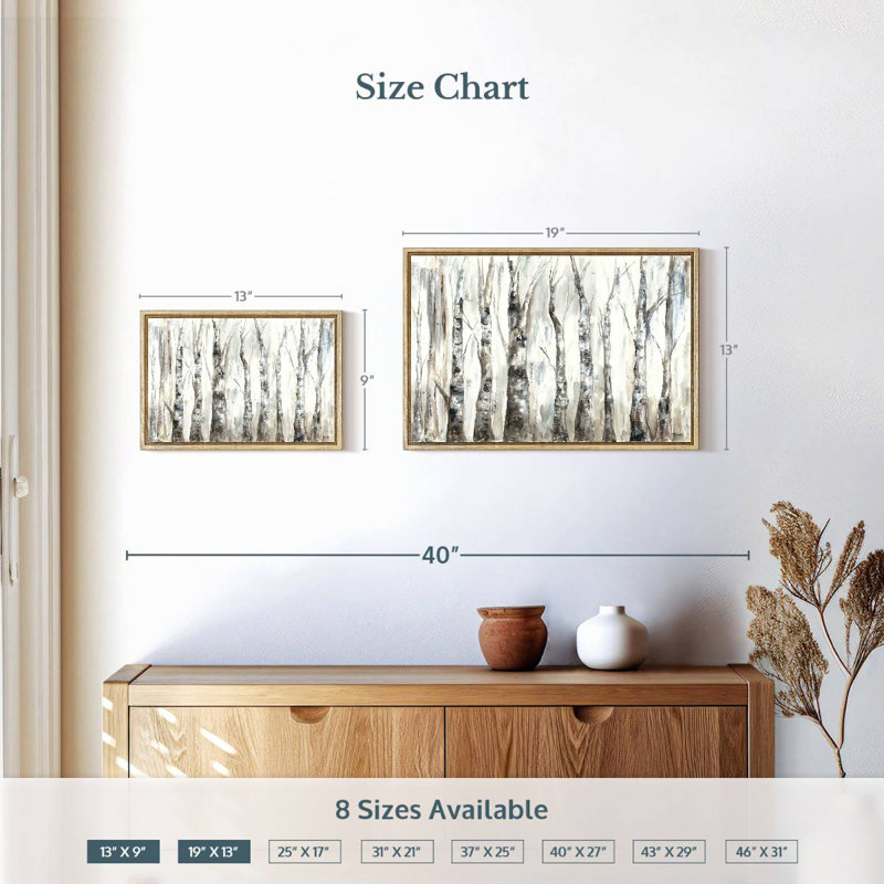 Winter Aspen Trunks - neutre, Cadre flottant en bois naturel, 13 po x 9 po
