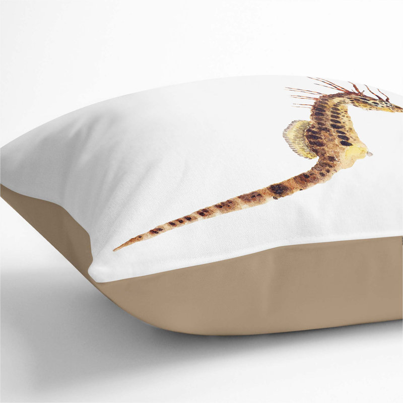 Illustration of a Seahorse by F.E. Clarke Cushion with Filling, 55cm H x 55cm W x 20cm D, Stone