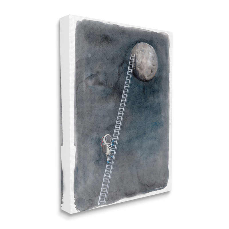 Astronaute de l'échelle à la lune, Exploration de l'espace humoristique, Toile tendue, H 20 po x l 16 po x P 1,5 po