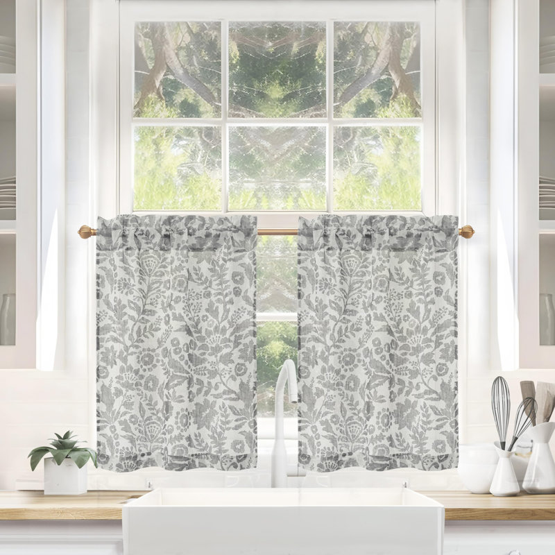 Kitchen Curtain Floral Tier Linen Short Pinstripe Cafe for Living Room Bathroom Julia Farmhouse Rustic Curtains Rod Pocket 2 Panels