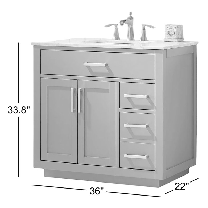 Candrice 36'' Single Bathroom Vanity with Marble Top, Gray 