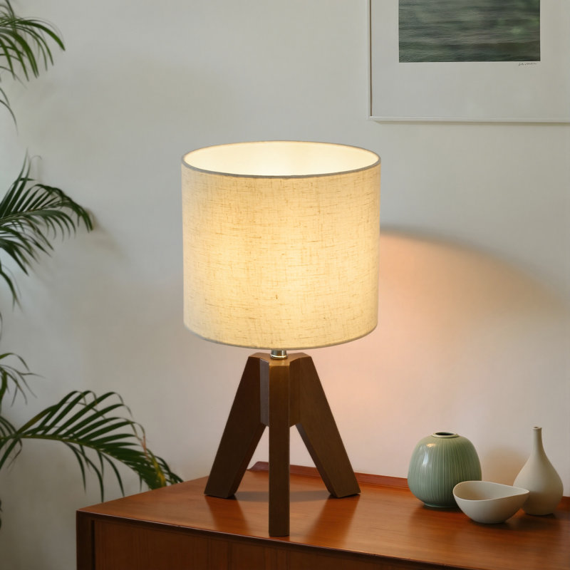Set Of 2 Modern Design Classic Tripod Table Lamps, Walnut