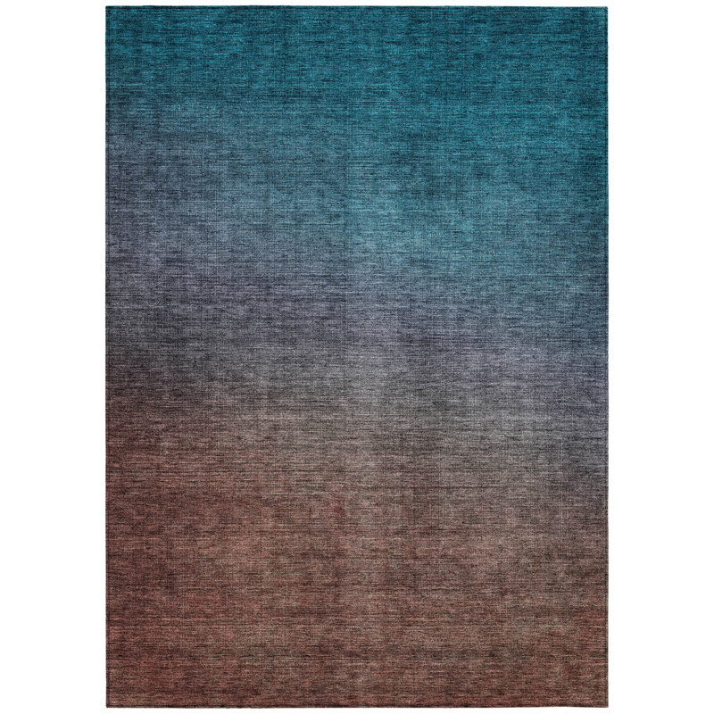 Tapis intérieur / extérieur lavable 8 pi x 10 pi bleu sarcelle chocolat et gris anthracite, Rectangle 3' x 5'