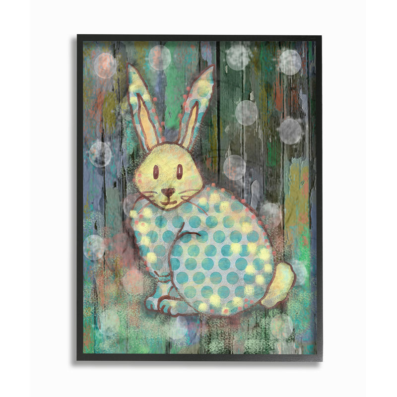 Dingler «Distress Woodland Rabbit», art, H 14 po x l 11 po, Giclée encadrée noir minuit