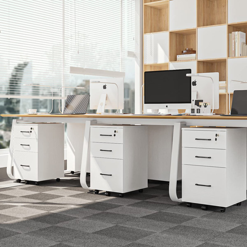 Classeur mobile en bois 3 tiroirs, Blanc