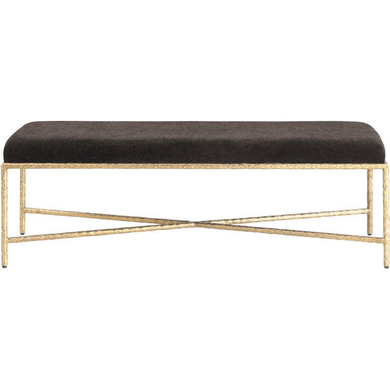 Iyania Chenille Fabric Bench, Brown Chenille Fabric, Gold