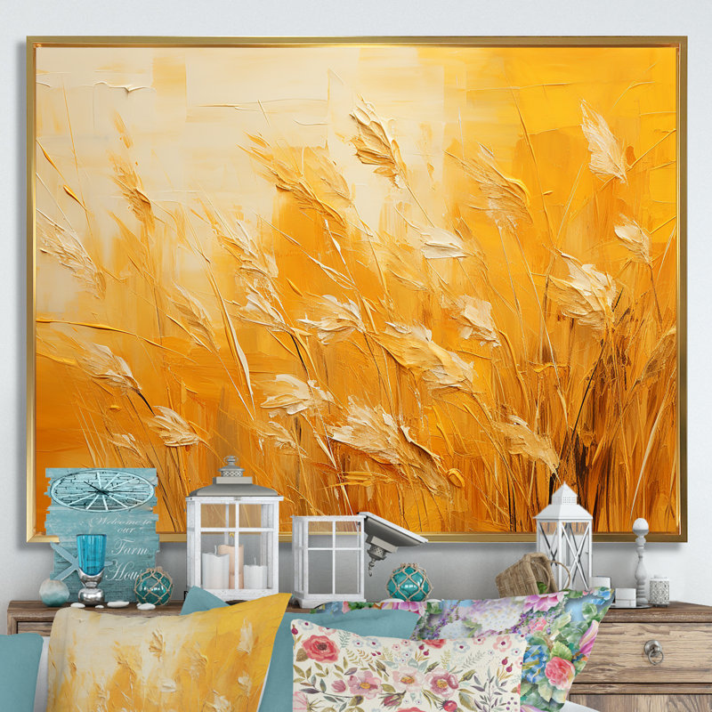 «Sunset Meadow Golden Landscape» sur toile, H 30 po x l 40 po x P 1,5 po, Cadre flottant doré