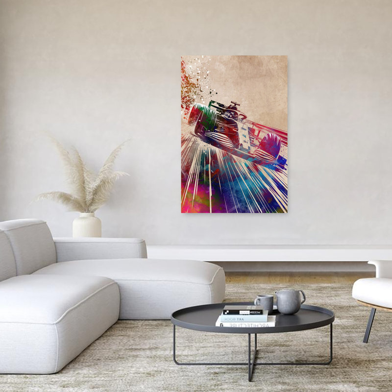 «Vibrant Race Car Motion», art moderne abstrait coloré, cheval, 60" H x 40" W