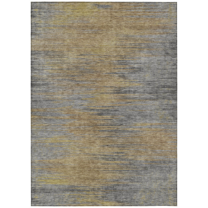 Tapis intérieur lavable abstrait brun doré et taupe 9 pi x 12 pi
