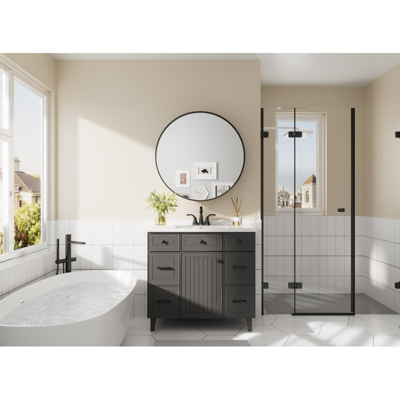 Gervon Round Wall Mounted Medicine Cabinet with Shelves, Black, 28" H x 28" W x 6" D