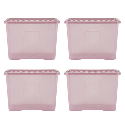 Wham Crystal 80L Plastic Storage Box Pack of 4 Tint Dusky Orchid