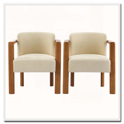 Fauteuil rembourré en tissu avec structure en bois d'hévéa noyer