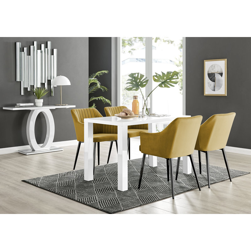 4 - Person Dining Set, White, Green/Silver
