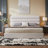 Linen 3-Panel Headboard King Bed Frame with Lift Up Storage, No Box Spring Needed, Ivory-324274076-323341733