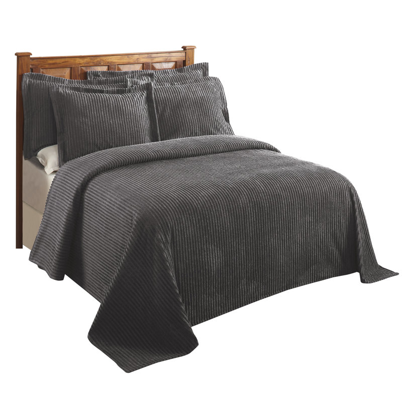Couvre-lit touffeté en chenille 100% coton Jullian, conception à rayures classiques, couvre-lit doux et respirant, lavable à la machine toutes saisons, certifié OEKO-TEX