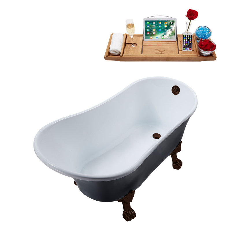 63" Streamline Clawfoot Soaking Acrylic Bathtub With Drain, Clawfeet, and Bamboo Tray, Matte Oil Rubbed Bronze